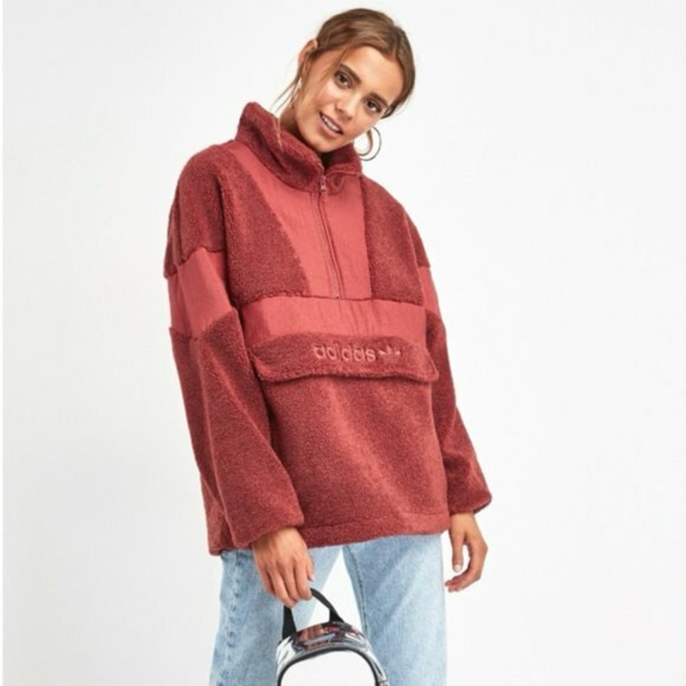 NWT Adidas Originals Sherpa Half Zip Pullover Polar Fleece Red Sz S